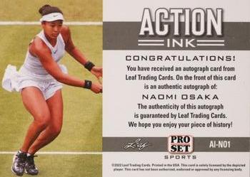 2022 Pro Set Sports - Action Ink Autographs Platinum Blue #AI-NO1 Naomi Osaka Back