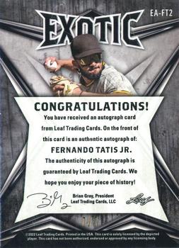 2022 Leaf Exotic - Base Autographs Peacock #EA-FT2 Fernando Tatis Jr. Back