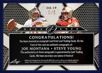2022 Leaf Decadence - Dual Autographs Blue #DA-19 Joe Montana / Steve Young Back