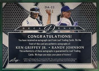 2022 Leaf Decadence - Dual Autographs Green #DA-22 Ken Griffey Jr. / Randy Johnson Back