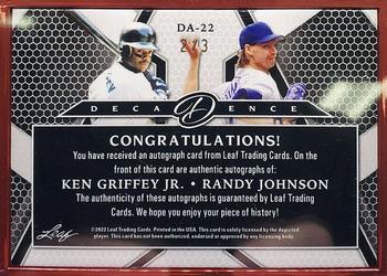 2022 Leaf Decadence - Dual Autographs Red #DA-22 Ken Griffey Jr. / Randy Johnson Back