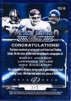 2022 Leaf Decadence - The Epic 3 Autographs Blue #TE3-10 Rickey Jackson / Lawrence Taylor / Mike Singletary Back