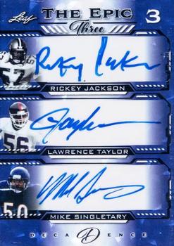 2022 Leaf Decadence - The Epic 3 Autographs Blue #TE3-10 Rickey Jackson / Lawrence Taylor / Mike Singletary Front