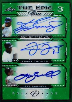 2022 Leaf Decadence - The Epic 3 Autographs Green #TE3-06 Ken Griffey Jr. / Frank Thomas / Jeff Bagwell Front