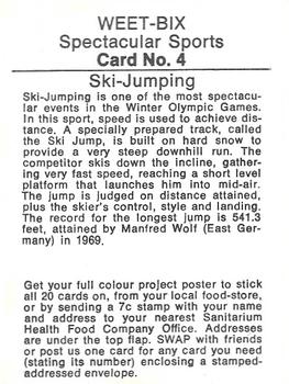 1973 Weet-Bix Spectacular Sports #4 Ski-Jumping Back
