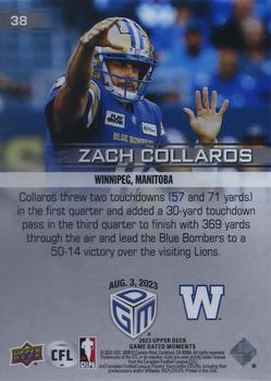 2023 Upper Deck Game Dated Moments #38 Zach Collaros Back