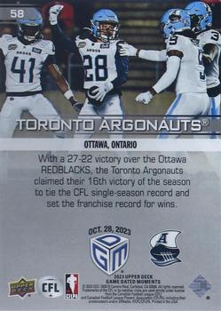 2023 Upper Deck Game Dated Moments #58 Toronto Argonauts Back