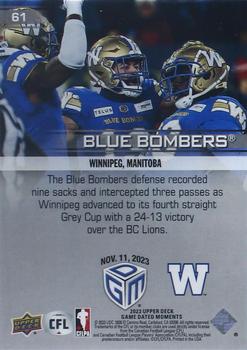 2023 Upper Deck Game Dated Moments #61 Winnipeg Blue Bombers Back