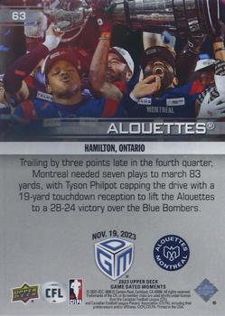 2023 Upper Deck Game Dated Moments #63 Montreal Alouettes Back