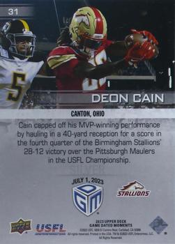 2023 Upper Deck Game Dated Moments - Silver #31 Deon Cain Back