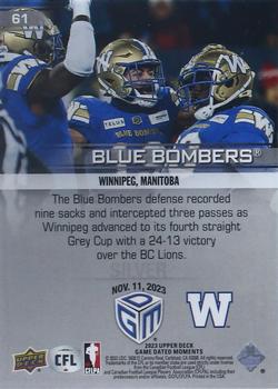 2023 Upper Deck Game Dated Moments - Silver #61 Winnipeg Blue Bombers Back