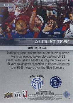 2023 Upper Deck Game Dated Moments - Silver #63 Montreal Alouettes Back
