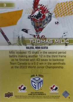 2023 Upper Deck Game Dated Moments - Gold #3 Thomas Milic Back