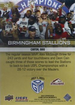 2023 Upper Deck Game Dated Moments - Gold #32 Birmingham Stallions Back