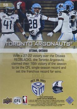 2023 Upper Deck Game Dated Moments - Gold #58 Toronto Argonauts Back