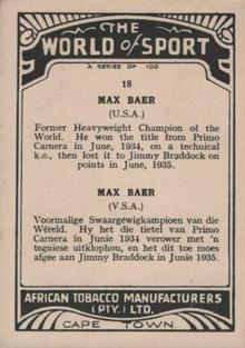 1939 African Tobacco World of Sport (Large) #18 Max Baer Back