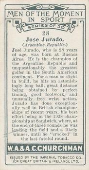 1928 Churchman's Men of the Moment In Sport #28 José Jurado Back