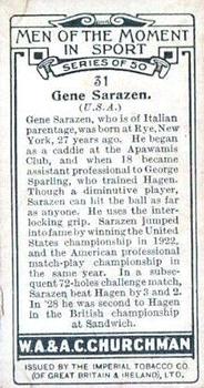 1928 Churchman's Men of the Moment In Sport #31 Gene Sarazen Back