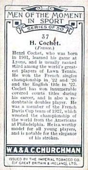 1928 Churchman's Men of the Moment In Sport #37 Henri Cochet Back