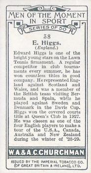 1928 Churchman's Men of the Moment In Sport #38 Edward Higgs Back