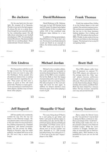 1992 Investor's Journal - Panels #10-18 Bo Jackson / David Robinson / Frank Thomas / Eric Lindros / Michael Jordan / Brett Hull / Jeff Bagwell / Shaquille O'Neal / Barry Sanders Back