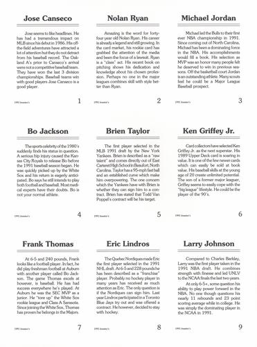 1992 Investor's Journal - Panels #1-9 Jose Canseco / Nolan Ryan / Michael Jordan / Bo Jackson / Brien Taylor / Ken Griffey Jr. / Frank Thomas / Eric Lindros / Larry Johnson Back