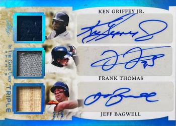 2022 Leaf In The Game Used Sports - In The Game Used Triple Auto Platinum Blue #GUTA-04 Ken Griffey Jr. / Frank Thomas / Jeff Bagwell Front