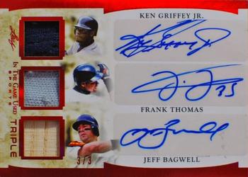 2022 Leaf In The Game Used Sports - In The Game Used Triple Auto Red #GUTA-04 Ken Griffey Jr. / Frank Thomas / Jeff Bagwell Front