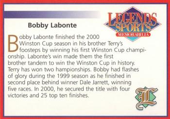 2001 Legends Sports Memorabilia #NNO Bobby Labonte Back