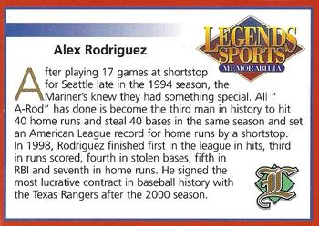 2001 Legends Sports Memorabilia #NNO Alex Rodriguez Back