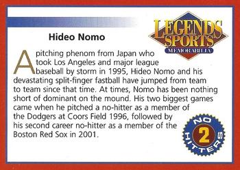 2001 Legends Sports Memorabilia #NNO Hideo Nomo Back