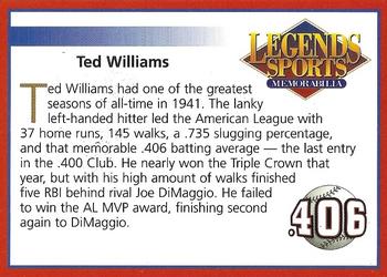 2001 Legends Sports Memorabilia #NNO Ted Williams Back