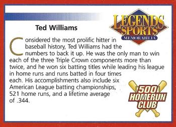 2001 Legends Sports Memorabilia #NNO Ted Williams Back