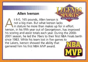 2001 Legends Sports Memorabilia #NNO Allen Iverson Back