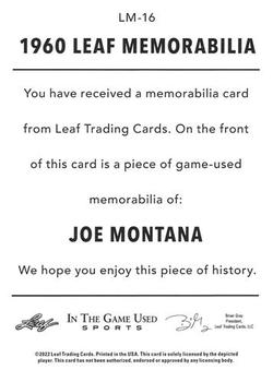 2022 Leaf In The Game Used Sports - 1960 Leaf Relics Bronze #LM-16 Joe Montana Back