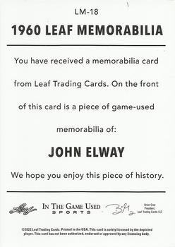 2022 Leaf In The Game Used Sports - 1960 Leaf Relics Pattern Silver #LM-18 John Elway Back