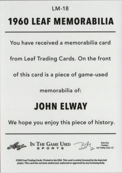 2022 Leaf In The Game Used Sports - 1960 Leaf Relics Purple #LM-18 John Elway Back