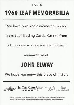 2022 Leaf In The Game Used Sports - 1960 Leaf Relics Silver #LM-18 John Elway Back