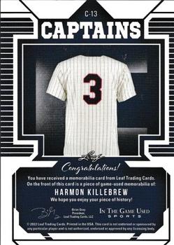 2022 Leaf In The Game Used Sports - Captains Relics Pattern Silver #C-13 Harmon Killebrew Back