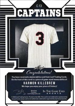 2022 Leaf In The Game Used Sports - Captains Relics Red #C-13 Harmon Killebrew Back