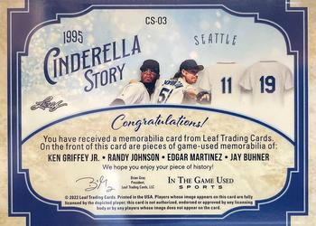2022 Leaf In The Game Used Sports - Cinderella Story Relics Red #CS-03 Ken Griffey Jr. / Randy Johnson / Edgar Martinez / Jay Buhner Back