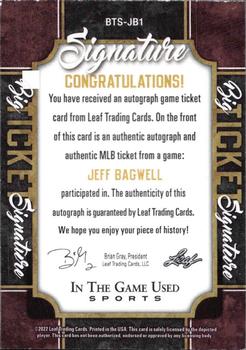 2022 Leaf In The Game Used Sports - Big Ticket Signatures #BTS-JB1 Jeff Bagwell Back