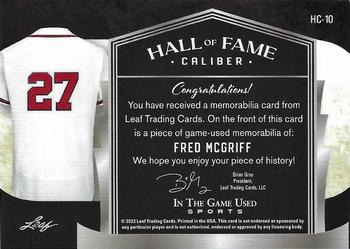2022 Leaf In The Game Used Sports - Hall of Fame Caliber Bronze #HOFC-10 Fred McGriff Back