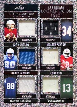 2022 Leaf In The Game Used Sports - Legendary Locker Room Pattern Silver #LR-14 Joe Montana / Walter Payton / Barry Sanders / Jerry Rice / Marvin Harrison / Don Maynard Front