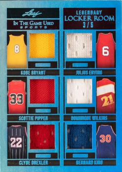 2022 Leaf In The Game Used Sports - Legendary Locker Room Platinum Blue #LR-02 Patrick Ewing / Julius Erving / Karl Malone / Steve Nash / Isiah Thomas / Scottie Pippen Front