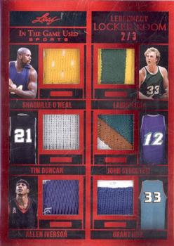 2022 Leaf In The Game Used Sports - Legendary Locker Room Red #LR-17 Shaquille O'Neal / Larry Bird / Tim Duncan / John Stockton / Allen Iverson / Grant Hill Front