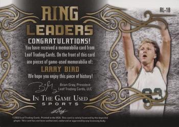 2022 Leaf In The Game Used Sports - Ring Leaders Pattern Silver #RL-18 Larry Bird Back