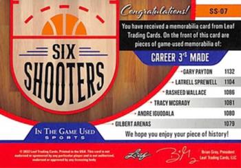 2022 Leaf In The Game Used Sports - Six Shooters Pattern Silver #SS-07 Gary Payton / Latrell Sprewell / Rasheed Wallace / Tracy McGrady / Andre Iguodala / Gilbert Arenas Back