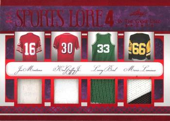 2022 Leaf In The Game Used Sports - Sports Lore 4 Red #SL-08 Joe Montana / Ken Griffey Jr. / Larry Bird / Mario Lemieux Front