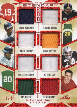 2022 Leaf In The Game Used Sports - The Legendary 200 Red #L-25 Steve Yzerman / Jerome Bettis / Frank Thomas / Gary Payton / Reggie Jackson / Bo Jackson / Ray Allen / Ted Lindsay Front